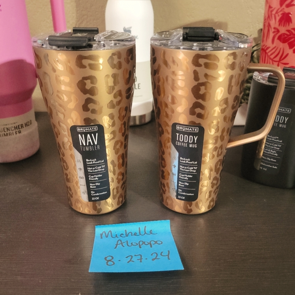 Brumate Gold Leopard 22oz Nav and  Pour Over